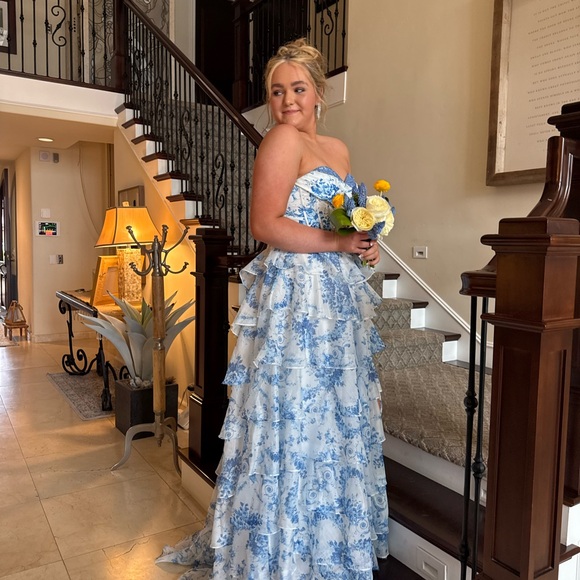 Sherri Hill Blue Floral Dress Cheap Sherri Hill Blue Flower Dress Shop Sherri  Hill Dress 56134